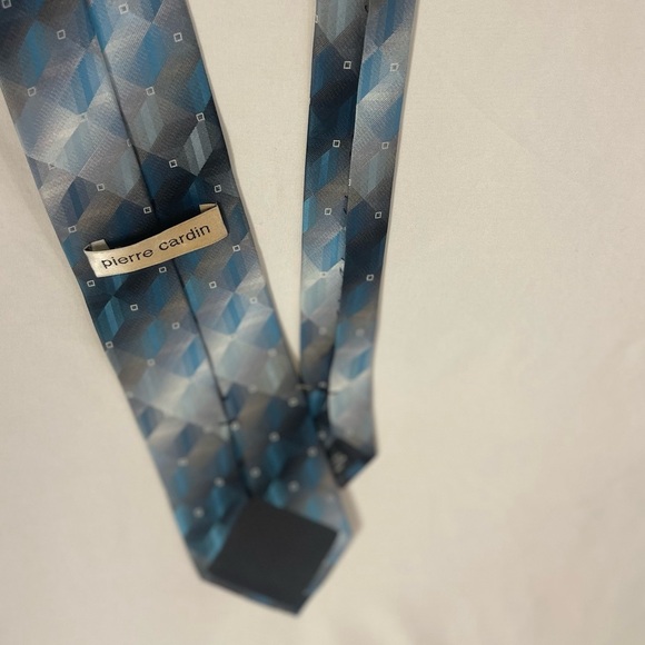 Vintage Pierre Cardin Necktie Tie Classic Size Blue/Silver/Black Geometric Sill - Picture 7 of 8